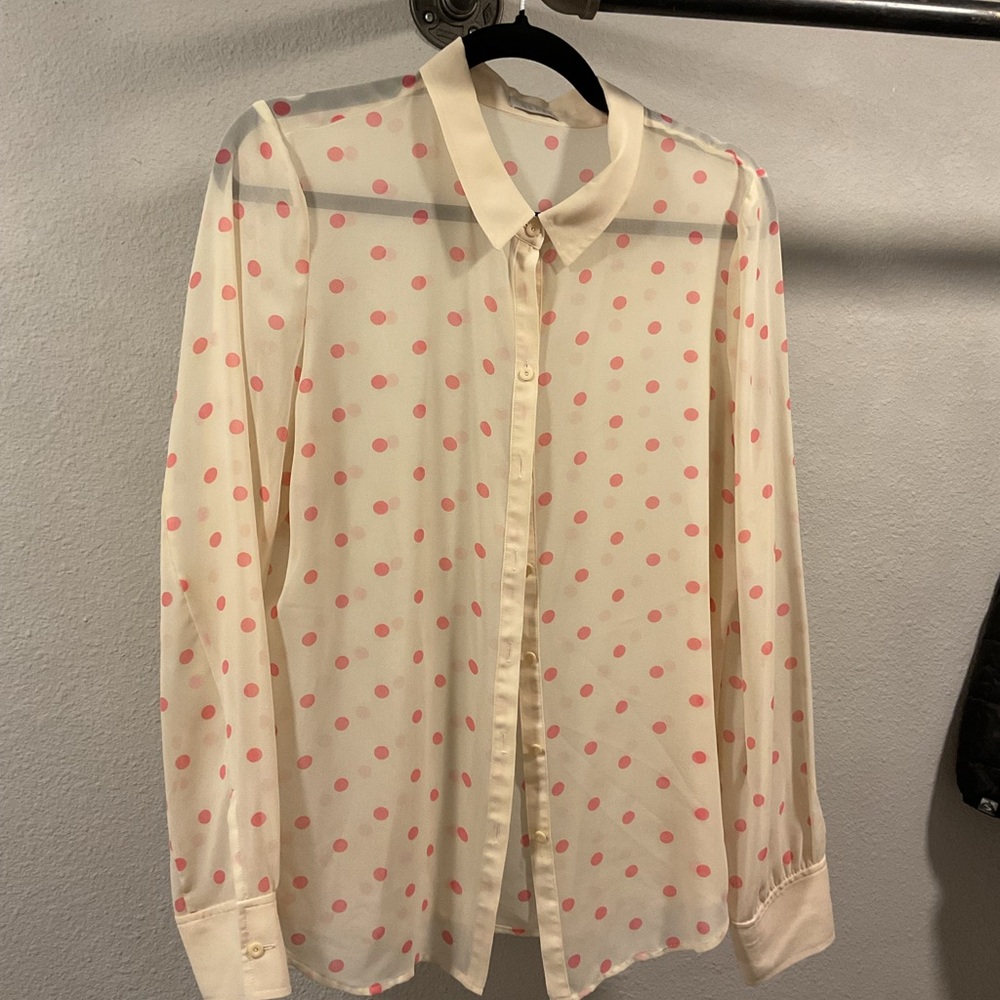 Hinge Cream and Pink Polka Dot Casual Shirt